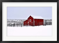 Framed Red Barn In Winter