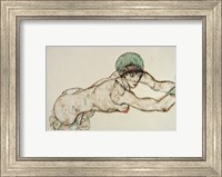Framed Reclining Female Nude with Green Cap, Leaning to the Right, 1914