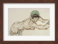 Framed Reclining Female Nude with Green Cap, Leaning to the Right, 1914