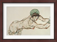 Framed Reclining Female Nude with Green Cap, Leaning to the Right, 1914