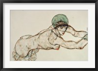 Framed Reclining Female Nude with Green Cap, Leaning to the Right, 1914