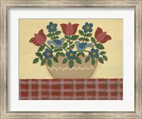 Framed Red & Blue Flowers With Red Tablecloth
