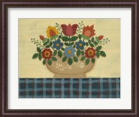 Framed Multi-Colored Flowers With Dark Blue Tablecloth