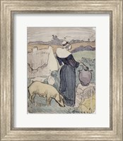 Framed Breton Woman on her Farm in Pont-Aven