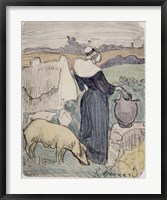 Framed Breton Woman on her Farm in Pont-Aven