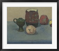 Framed Stoneware Pot and Apples, 1887