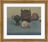 Framed Stoneware Pot and Apples, 1887