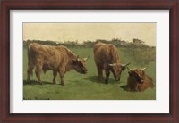 Framed Three Studies of Reddish-Haired Cows on a Meadow