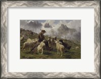 Framed Shepherd Boy in the Pyrenees Offering Salt to his Sheep, 1864