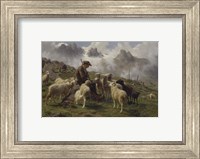 Framed Shepherd Boy in the Pyrenees Offering Salt to his Sheep, 1864