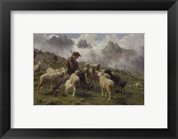 Framed Shepherd Boy in the Pyrenees Offering Salt to his Sheep, 1864