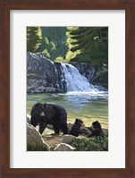 Framed Black Bear with Cubs 3
