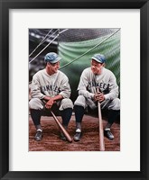 Framed Babe Ruth and Lou Gehrig (seated)