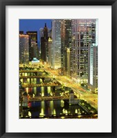 Framed Skyscrapers at Night, Chicago River, Illinois