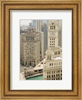 Framed Clock tower along a river, Wrigley Building, Chicago River, Chicago, Illinois, USA