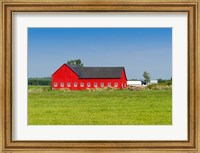 Framed Red barn in Grenville County in Ontario, Canada