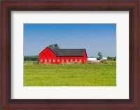 Framed Red barn in Grenville County in Ontario, Canada