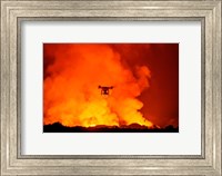 Framed Radio Contolled Drone flying over Eruption, Holuhraun Fissure, Bardarbunga Volcano, Iceland.
