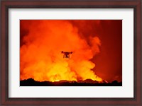 Framed Radio Contolled Drone flying over Eruption, Holuhraun Fissure, Bardarbunga Volcano, Iceland.