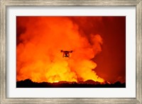 Framed Radio Contolled Drone flying over Eruption, Holuhraun Fissure, Bardarbunga Volcano, Iceland.