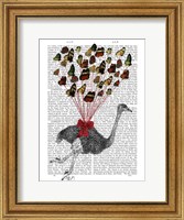 Framed Ostrich Flying with Butterflies
