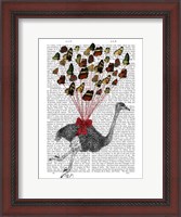 Framed Ostrich Flying with Butterflies