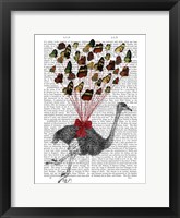 Ostrich Flying with Butterflies Framed Print