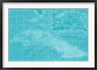 Framed Map of Cuba in Aqua