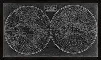 Framed Blueprint of the World in Hemispheres