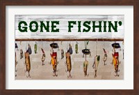 Framed Gone Fishin' Wood Fishing Lure Sign