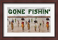 Framed Gone Fishin' Wood Fishing Lure Sign