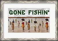 Framed Gone Fishin' Wood Fishing Lure Sign