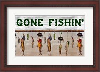 Framed Gone Fishin' Wood Fishing Lure Sign