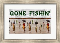 Framed Gone Fishin' Wood Fishing Lure Sign