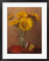 Framed Sunflowers and Red Cloth