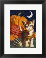 Framed Calico Kitten & Pumpkins