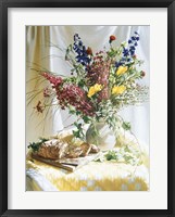 Framed Wild Flowers And Yellow Quilt W/Bread