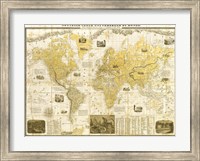 Framed Gilded 1859 Map of the World