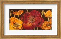 Framed Dazzling Poppies I (black background)