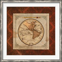 Framed Red Damask Map I