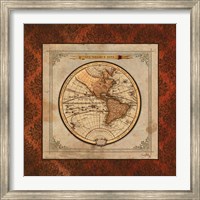 Framed Red Damask Map I