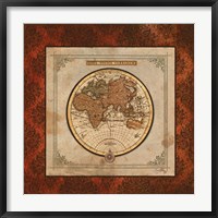 Framed Red Damask Map II