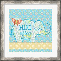 Framed 'Blue Elephant I - Hug Often' border=