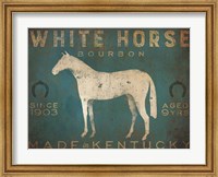 Framed White Horse with Words Blue