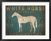 Framed White Horse with Words Blue