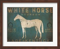 Framed White Horse with Words Blue