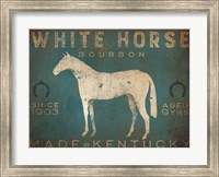 Framed White Horse with Words Blue