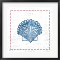 Framed Navy Scallop Shell on Newsprint with Red