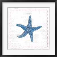 Framed Navy Starfish on Newsprint with Red