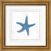 Framed Navy Starfish on Newsprint with Red